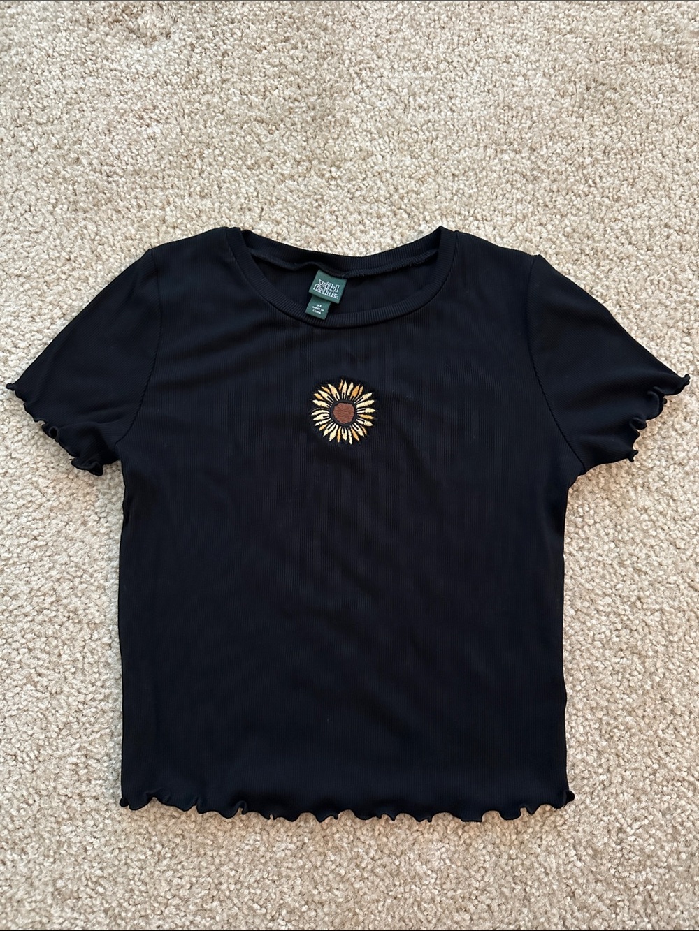 Wild Fable Ribbed Sunflower Embroidered Lettuce Hem Crop Top